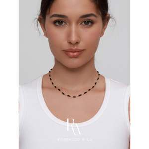 Collana con Ciondolo Celestiale in Oro Inossidabile con Catena di Perline Nere, Collane di Perline con Spinello Nero e Onice, Accessorio di Moda - Product Image 2