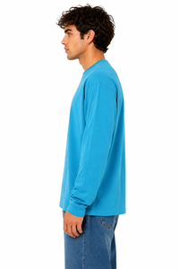 เสื้อเชิ้ตแขนยาวของผู้ชายผ้าฝ้ายแท้100% พรีเมี่ยมของแท้จากอิตาลีใส่สบายใส่ในฤดูร้อนสีเทอร์ควอยซ์รุ่น Om Molo 68 - Product Image 3