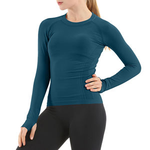 Vente en gros de hauts de sport respirants sans couture pour femmes, col rond, coupe décontractée, manches longues, haut de yoga pour l'exercice et le sport - Product Image 3