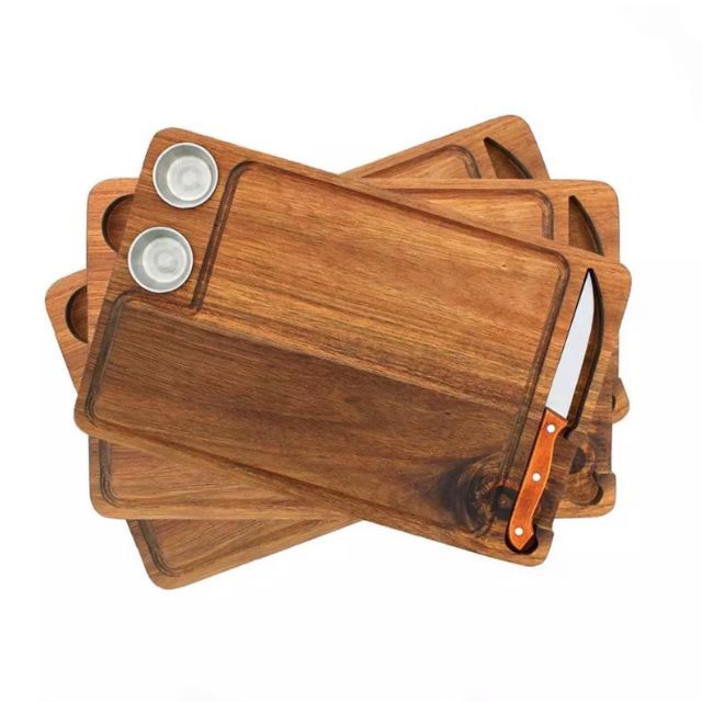 Modern Design Eco-Friendly Wood Cutting Board with Knife and 2 Condiment Cups Customizable Size Vietnam Wholesale