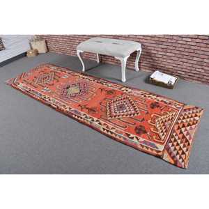 2.8x10 ft Vintage Rug, Turkish <b>Runner</b> Rug, <b>Red</b> Brown Persian Rug - Product Image 2