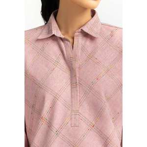 Ensemble coordonné teint en fil IPST-44613 100% Coton Rose Coupe décontractée pour femme Tenue de travail Été - Product Image 3