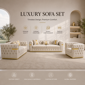 Modern Living Room Chesterfield <b>Sofa</b> Set <b>Wood</b> <b>Frame</b> Custom Upholstery High Density Foam Cushioning Button Tufted Design Home - Product Image 2