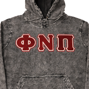 Phi Nu Pi <b>Black</b> Acid Wash Denim Hoodie Chenille Greek Letters Vintage Fraternity Streetwear - Product Image 6