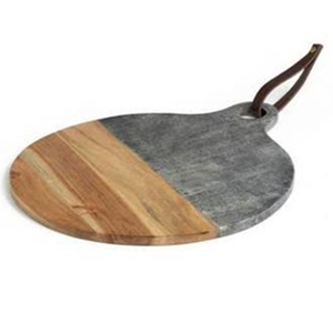 Tabla de cortar circular de madera de acacia natural tabla de cortar con mármol gris oscuro para uso en la cocina - Product Image 5