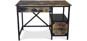 Bureau de style industriel rétro en bois de manguier massif et en métal, bureau moderne en bois pour le personnel, table de travail exécutive - Product Image 4