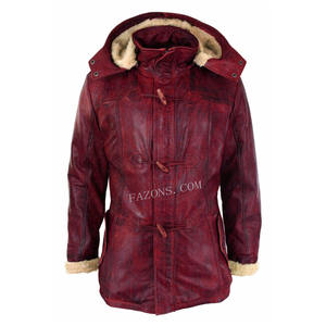 <b>Men</b> Real <b>Leather</b> <b>Bomber</b> Hooded Duffel Safari Jacket Removable Shearling Fur Hood Vintage Winter Sheepskin Casual Long Coat Jacke - Product Image 6