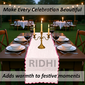 Chemin de table en coton RIDHI de haute qualité, brodé, rose clair uni, bord festonné, imprimé à la main, personnalisable, pour la maison et les fêtes - Product Image 2