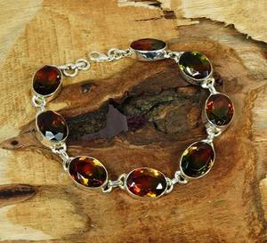 Pulsera Ajustable de Plata de Ley 925 con Piedra Preciosa Ovalada de Cuarzo Sandía, Joyería Hecha a Mano para Mujer, Regalo de Moda - Product Image 1