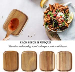 Soporte de cuchara de madera de acacia para estufa, soporte de cuchara de madera Rectangular suave para mostrador de cocina con pies de silicona antideslizantes - Product Image 6