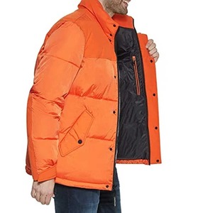 2024 chaqueta de burbujas naranja con logotipo personalizado para hombre para invierno cremallera bordada técnicas Puffer con forro acolchado teñido procesado - Product Image 2