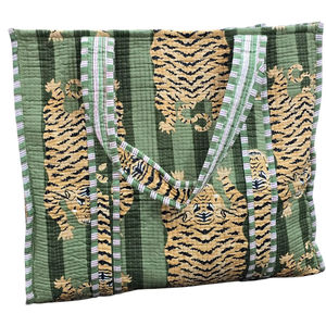 Bolsa de Mano de Algodón Estampada a Mano con Rayas de Tigre, Bolsa de Hombro Hecha a Mano - Product Image 1