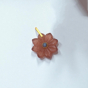 เครื่องประดับควอตซ์ธรรมชาติสีชมพูสตรอเบอรี่สลักจี้อัญมณีดอกไม้ชุบทองเงินสเตอร์ลิง - Product Image 1