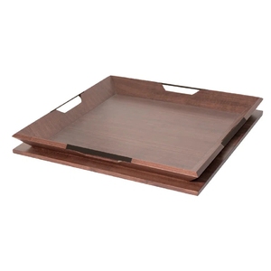 Plateau carré en bois de noyer de luxe avec poignées découpées, grand plateau décoratif pour table basse, décoration pour la maison et l'hôtel, plateau de service - Product Image 1