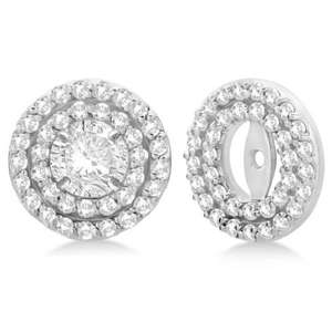 Boucles d'oreilles romantiques en or blanc 14 carats avec double halo de diamants, sertissage pavé, couleur G-H, clarté SI1-SI2, 0,66 ct pour clous d'oreilles de 6 mm, pour femmes - Product Image 1