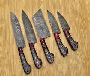 Premium High Quality Damascus <b>Steel</b> 5-Pcs Chef Knife Set Handmade Hot Selling Kitchen Use Direct Factory Stylish Chef Knives - Product Image 4