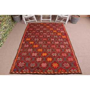 พรมวินเทจตุรกี ขนาด 5.6x8.3 ฟุต (170x253 ซม.) พรมคิลิมลายพรางสีแดง - Product Image 1