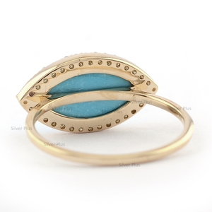 แหวนทอง14K ทำด้วยมือมาใหม่ของแท้มาร์คีโซนาพลอยเทอร์ควอยซ์เพชรอินเทรนด์สำหรับงานแต่งงานตัวเลือก10K/18K - Product Image 5