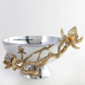 Design fantastique plaqué argent bol de service forme irrégulière en aluminium métal ustensiles de cuisine Table à manger décor ensemble de 2 avec plateau - Product Image 5