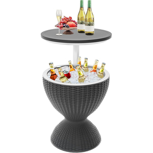 Luxury All Weather Rattan Outdoor <b>Ice</b> <b>Bucket</b> <b>Table</b> Adjustable Height Three In One Cocktail Coffee <b>Table</b> Poolside Patio Beverage - Product Image 1