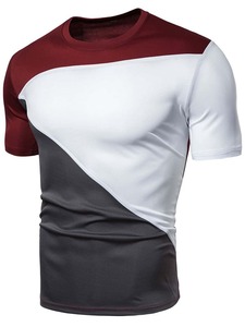 Nueva llegada 200g 100% algodón Spandex Color Block Casual Loose Fit hombres manga corta Camiseta cuello redondo - Product Image 3