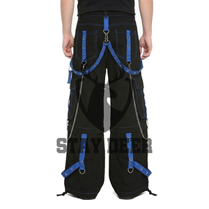 Gothic Cargo Pants Wide Leg Trousers Black Blue Chain Strap Mid Waist Breathable Streetwear for Men - Product Image 2
