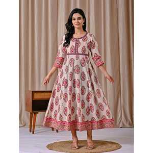 Vestido largo de algodón gris y rosa con botones, estampado Butta Block, elegante, estilo coreano, informal, hippie, ODM, para el día del club, lavable, natural - Product Image 4