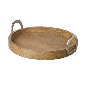 Bandeja de hierro y madera Bandeja redonda para servir Decoración Bandeja de almacenamiento rústica grande Cocina y comedor - Product Image 6