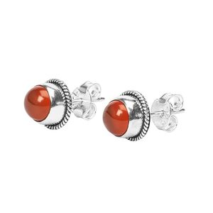 Boucles d'oreilles en cornaline, argent sterling véritable, cabochon rond avec bordure en corde, bijoux classiques en pierre précieuse orange - Product Image 4