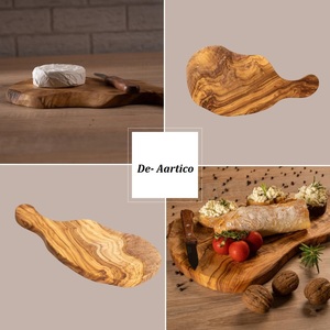 Tabla de cortar de madera de olivo hecha a mano con acabado natural rústico, perfecta para uso en charcutería y servicio pequeño - Product Image 3