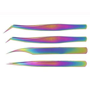 Pinzas de extensión de pestañas de acero inoxidable con etiqueta privada personalizada, pinzas de volumen recubiertas multicolores con punta puntiaguda - Product Image 4