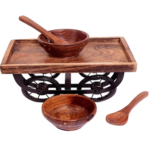 Bol en bois naturel rond, peint à la main, écologique, pour fêtes et usage domestique, vaisselle de table, prix de gros - Product Image 2