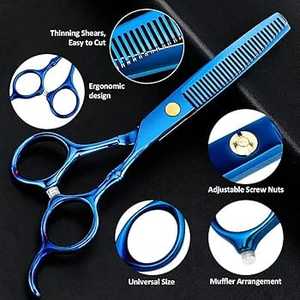 Professional Multifunctional Stainless Steel Barber Hairdressing Scissors Set Salon Thinning <b>Straight</b> Shears for Home Use-Blue - Product Image 4