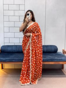 Saree Georgette suave con Lahiya impreso junto con encaje de secuencia de bordado de codificación perfecto para todos los eventos de boda - Product Image 2