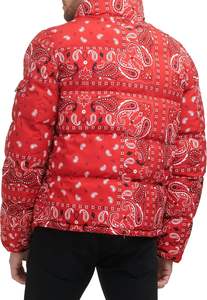 Chaqueta Acolchada con Capucha Unisex Estilo Bandana Roja, Diseño de Burbujas, Relleno de Algodón, Logotipo Frontal, Estilo Urbano, 360g, Transpirable - Product Image 5