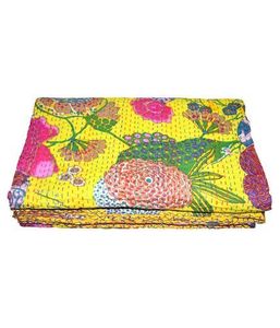 Handmade 100% Cotton Kantha <b>Patchwork</b> <b>Quilt</b> Floral Hand Block Printed Reversible Indian Bed Cover Hotel Use <b>Bedspread</b> Throws - Product Image 4