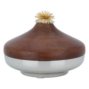 Wooden Hammered Steel <b>Serving</b> Casserole <b>Dish</b> <b>with</b> <b>Lid</b> Brass Knob Accent Elegant Serveware for Food Presentation - Product Image 5