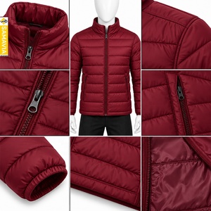 SAMAVIA Men's Clothing Burgundy <b>Quilted</b> Puffer <b>Jacket</b>, <b>Lightweight</b> Insulated Winter Coat With High Collar Custom <b>Jacket</b> - Product Image 4