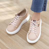 [JSHOE] Sneakers plateforme en cuir de vachette Action, 4,5 cm pour femmes, lacets, chaussures décontractées, semelle épaisse, style confortable pour la marche