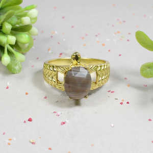 Vente en gros de bague de mariage en argent sterling 925, agate du Botswana taillée, pierre précieuse, base en platine, placage rhodium, réglage de la lunette, motif de voiture, largeur 8mm - Product Image 3