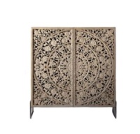Meubles de luxe Design moderne en bois massif sculpté à la main vintage armoire à 2 portes, armoire de cuisine, armoire de salon