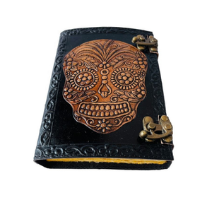Embossed <b>skeleton</b> <b>Book</b> of Spells Vintage Leather Grimoire Journal Deckle Edge Paper Gothic Spiral black Hardcover with dual lock - Product Image 2