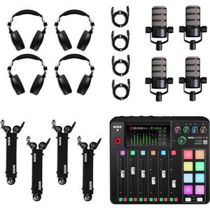 BEST NEW RODES RODECaster Pro II 4-Person Podcasting Kit with PodMics, Studio Boom Arms, Headphones, and Cables - Product Image 1
