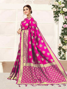 Trendmalls Sari de seda Banarasi sin costuras con pieza de blusa () Ropa india y pakistaní Precio al por mayor para mujeres - Product Image 4