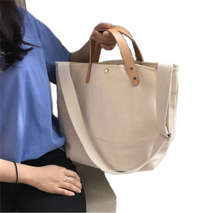Fashion Casual Simple Versatile Shoulder Tote <b>Bag</b> Short Leather Handles New Solid <b>Canvas</b> <b>Large</b>-Capacity Handbag Striped Lace-up - Product Image 1