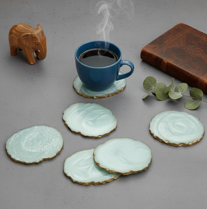 Nouveauté : Sous-verres en résine époxy écologiques et réutilisables, personnalisables, avec paillettes dorées, pour présentoir à tasses à thé - Product Image 3