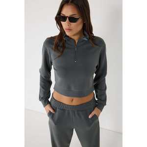 Sudadera Corta con Cierre de Cremallera Color Carbón - Product Image 1