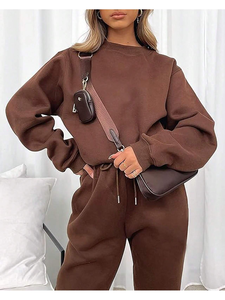 Women's 2 Piece <b>Fleece</b> Sweatsuit Outfit Long Sleeve Crewneck Pullover Sweatshirt Drawstring Jogger <b>Pants</b> <b>Lounge</b> Set - Product Image 6