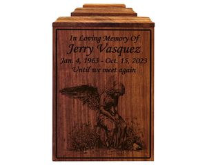 Urna de cremación de Ángel de duelo, tamaño adulto, funeral de madera, urna personalizada, urna de madera de Ángel con grabado en varios colores - Product Image 3
