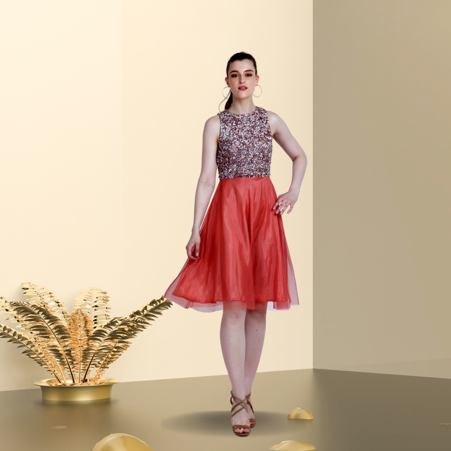 patterned long dress JULIANNA Size:15.5 - 34/35 Cream Trousers Ivory Ladies group-564 Flowing chiffon maxi with